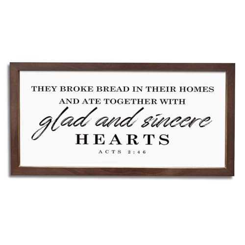 Christian Decor for Kitchen Wall, Farmhouse Wood Framed Sign 15×7.5×0.3 inches, Rustic Home Decor, Dining Room Decors, Bible Verse Wall Art, Acts 2:46 Sign - They Broke Bread in Their Homes - color: color 18