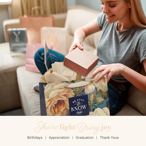 Christian Art Gifts Large Gift Bag with Tissue Paper, Be Still, Rose - color: Be Still/Multicolor Floral, style: Large Landscape