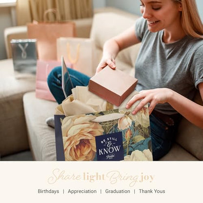 Christian Art Gifts Large Gift Bag with Tissue Paper, Be Still, Rose - color: Be Still/Multicolor Floral, style: Large Landscape