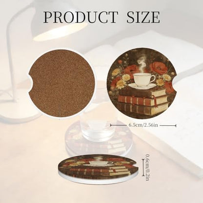 Ceramic Car Cup Coasters 2PCS - Coffee Book - color: Coffee Book