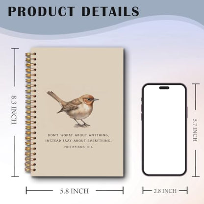 Bird Christian Spiral Notebooks, Philippians 4:6 Bible Journal, Scripture Journals for Writing, Christian Gifts for Women Men, Religious Notebook for Note Taking, 5.5x8.3 Inch - color: white Bible Notebook-5