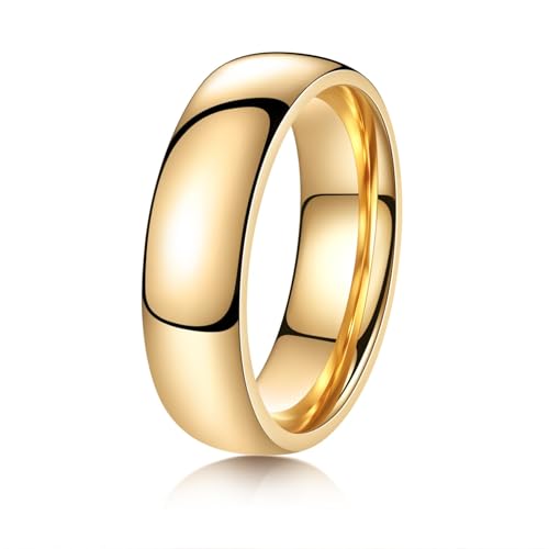 VQYSKO Tungsten Carbide Wedding Cigar Domed Band Ring Men Women 5-14 - color: Gold-6mm