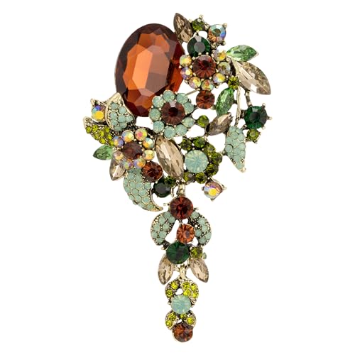 SELOVO Large Long Flower Brooch Pin for Women Wedding Party Brooch Pendant - color: Brown&Green