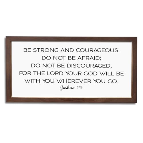 Christian Wall Art, Farmhouse Wood Framed Sign 15×7.5×0.3 inches, Religious Artwork, Home Decor for Christian Family,Encouragement Gift, Bible Verse Joshua 1:9 Sign, Be Strong and Courageous - color: color 05