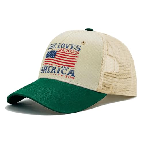 She Loves Jesus and America Too Hats for Womens Soft Washed Distressed Baseball - color: She Loves Jesus and America Toobeige With Green Eaves3