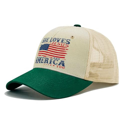 She Loves Jesus and America Too Hats for Womens Soft Washed Distressed Baseball - color: She Loves Jesus and America Toobeige With Green Eaves3