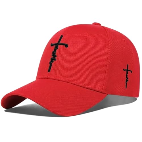 3D Embroidered Christian Hat for Men & Women, Jesus Faith Cross Hat, Religious Gifts for Christians Clothes - color: Faith Design-red