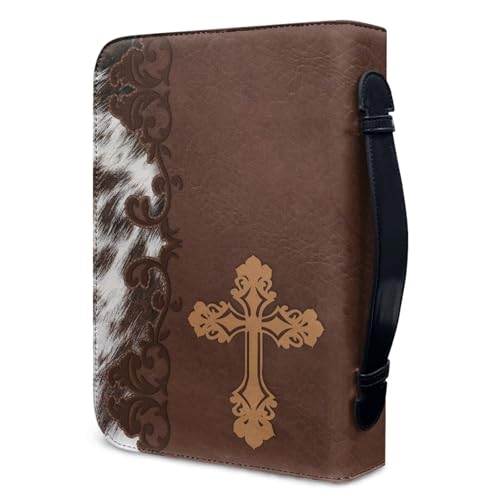Dellukee Bible Cover Case Brown God is Within Her She Will Not Fall Print Book Cover Leather Bible Case for Women Girls with Handle - color: Brown Leather She Will Not Fall, size: Large-bible size ≤9.2*6*1.6 inch