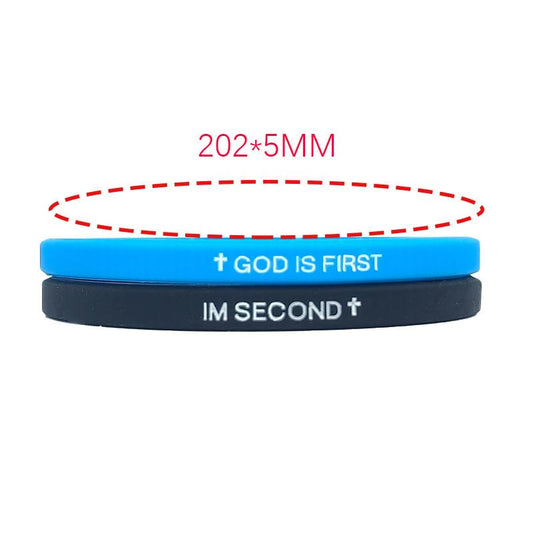 Pingyongchang GOD IS FIRST Bracelet, IM SECOND Bangles,Christian Religious Rubber Bracelet for Women Men,Inspirational Bible Verse Wristbands,Motivational Encouragement Gift - style: B Blue Black
