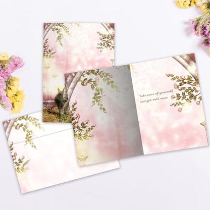 Tree-Free Greetings Woodland Healing Get Well Card - 1 Recycled 5x7 Card & Matching Envelope, Thick Cardstock, Sustainably Made in USA - Supportive and Adorable Animals - color: Healing Touch