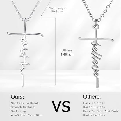 PRAYMOS Faith Cross Necklace for Women 925 Sterling Silver Pendant Necklace With Birthstone Initial Christian Religious Confirmation Baptism Mothers Day Gifts - color: Bestseller-Silver