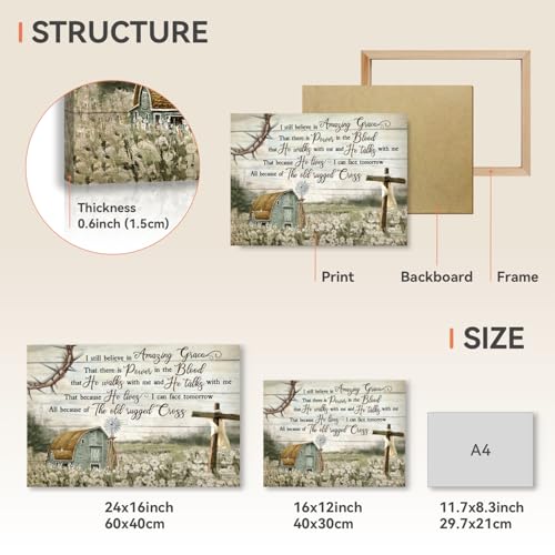 Snlihc Wrapped Canvas Christian Barn Windmill Church Wall Art 16x24 in - color: Scripture, size: 24"L x 16"W