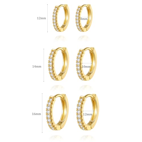 18K Gold Plated Hoop Earrings for Women, NICKEL-FREE & HYPOALLERGENIC, Timeless Jewelry Gift - color: Gold-6pcsC