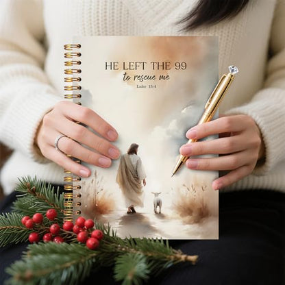 Christian Jesus Spiral Notebook 5.5x8.3, He Left the 99 to Rescue Me Lamb Journal, Jesus Christian Gifts for Women, Prayer Journal for Women, Bible Journaling Notebooks for Note Taking - color: Christmas-02