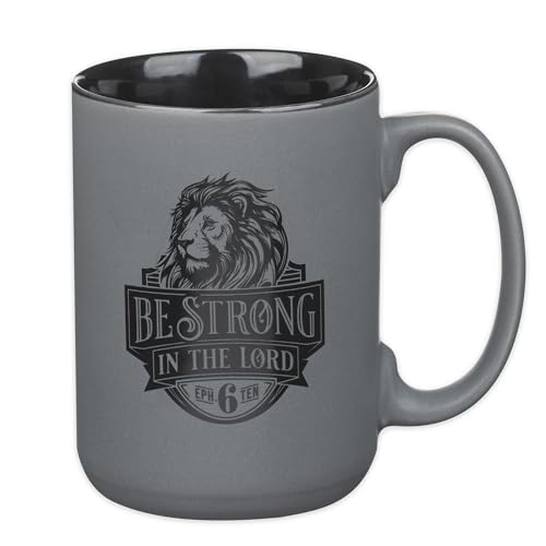 Christian Art Gifts Inspirational Be Strong Bible Verse Coffee Mug, Christian Scripture Ceramic Coffee & Tea Mug, Gray & Black, 14 oz, Lead & Cadmium-Free Drinkware Gift for Men & Women - color: Gray & Black/Be Strong