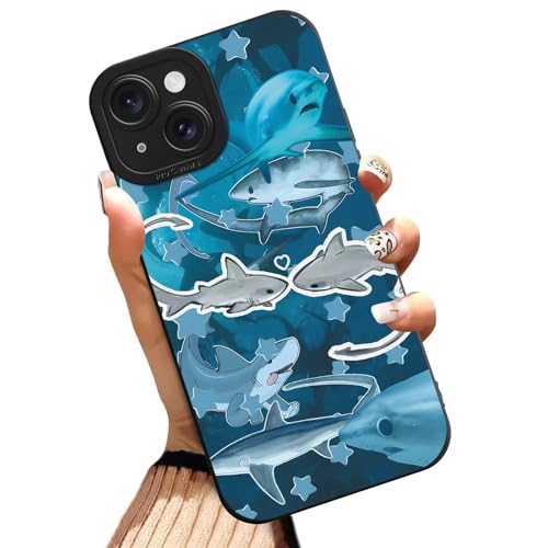 Aesthetics Shark Stars Phone Case for iPhone 15 Case Summer Beach Pattern Shockproof Soft Protective for Women Men Phone Cover Funda for iPhone 15 6.1 Inch - color: Aesthetics, size: for iPhone 15