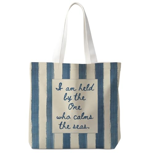 Christian Tote Bag - color: Blue and Beige Striped