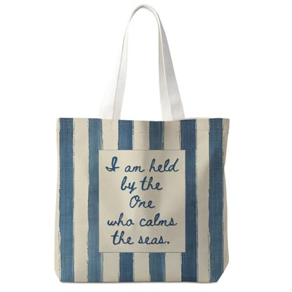 Christian Tote Bag - color: Blue and Beige Striped