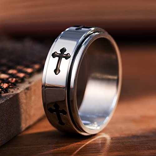 King Will 8mm Black/Gold/Silver Prayer Stainless Steel Ring - color: cross silver