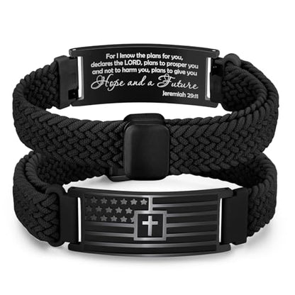 VNOX American Flag Cross Bible Verse Bracelet for Men Teen Boys Kids Stocking Stuffers,Religious Christian Jewelry Mens Easter Valentines Baptism Birthday Gift Ideas - style: Jeremiah29:11