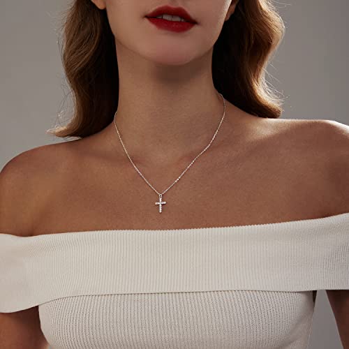 Zeffy Cross Necklace for Women,18K Gold/Silver Plated Tiny Cubic Zirconia Cross Pendant Necklace for Women Simple Layered Cross Necklaces for Women - color: Silver
