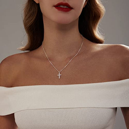 Zeffy Cross Necklace for Women,18K Gold/Silver Plated Tiny Cubic Zirconia Cross Pendant Necklace for Women Simple Layered Cross Necklaces for Women - color: Silver