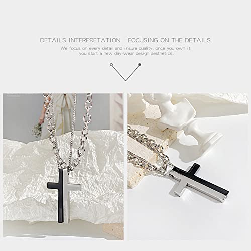 OLEVS Men's Cross Pendant Necklace Large Stainless Steel Cross Pendant Necklace for Men Women - color: Black Silver