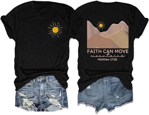 Christian T-Shirt Women Faith Inspirational Graphic Shirts Tee Short Sleeve Religious Bible T Shirt Tops - color: Black, size: X-Large