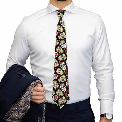 funny Ties for Men Business Novelty Men's Neckties for Festival Holiday Party Valentine's Day Wedding Christmas - color: Mexican Skulls Colorful