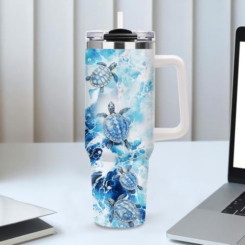 Christian Gifts for Women, 40oz Sea Turtle Tumbler with Straw Handle, Religion Faith Love Hope Stainless Steel Insulated Travel Mug Beverage Cups Present for Get Well Soon Birthday Spiritual Comfort - color: Sea Turtle-D-505-X
