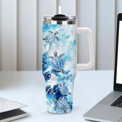 Christian Gifts for Women, 40oz Sea Turtle Tumbler with Straw Handle, Religion Faith Love Hope Stainless Steel Insulated Travel Mug Beverage Cups Present for Get Well Soon Birthday Spiritual Comfort - color: Sea Turtle-D-505-X