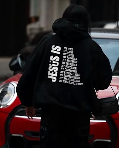 Christian Hoodies for Men Women, Religious Faith Sweatshirt Cross Jesus Psalms 23:1-3 Letter Print Graphic Hoodies - color: Jesus Black, size: Large