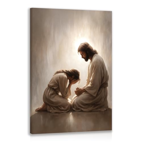 FASWQ Wrapped Canvas Jesus Comforting Woman Christian Wall Art 12x16 in - color: JesusConfession, size: 16"L x 12"W