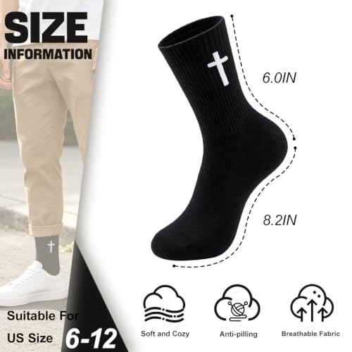 8 Pairs Cross Socks, Christian Socks for Men Women,US Size 6-12 - color: White - 8