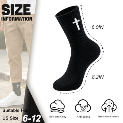 8 Pairs Cross Socks, Christian Socks for Men Women,US Size 6-12 - color: White - 8