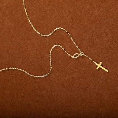 Cross Necklace for Women, Dainty 14K Gold Plated Cross Pendant Simple Long Necklaces for Women, Christian Faith Necklace Trendy Gold Jewelry Gifts for Easter - color: gold infinity cross necklace