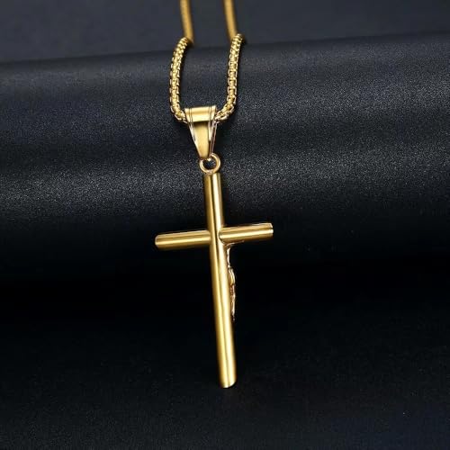 Exquisite Stainless Steel Cross Necklaces,A Perfect Blend of Gothic Style and Christian Faith, Suitable for Men and Women, Fashionable Accessories, Hypoallergenic Material - color: Gold