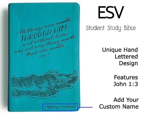 JOY CREATIVE ESV Trutone Leather Student Study Bible | Personalized with Name | Custom Design is Hand Lettered and Laser Engraved | Gift for Wedding, Baptism, Anniversary, Graduation or Birthday……