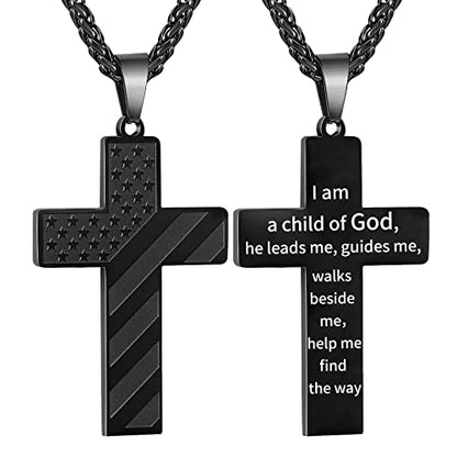 DuoDiner 18+2" Cross Necklace for Men Boys Christian Confirmation Gifts - color: Black, style: God