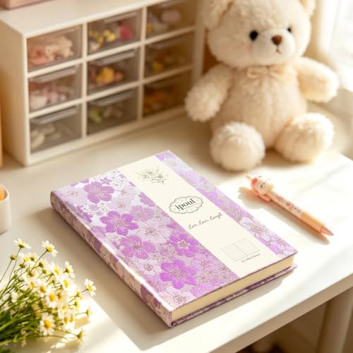 Purple Notebook, Floral Journal, A5, Ruled, Journal for Teen Girls, Writing Notebook, Hardcover, Lay-flat, Pretty Girls Diary, School Supplies, Cherry Blossom Flowers - color: Cherry Blossom Purple