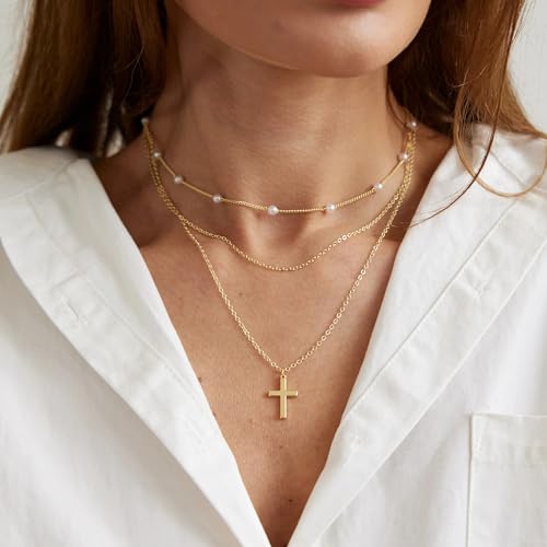 Fesciory Cross Necklace for Women, 14K Gold Plated Rhinestones Jewelry Gift - color: Gold Plated 5