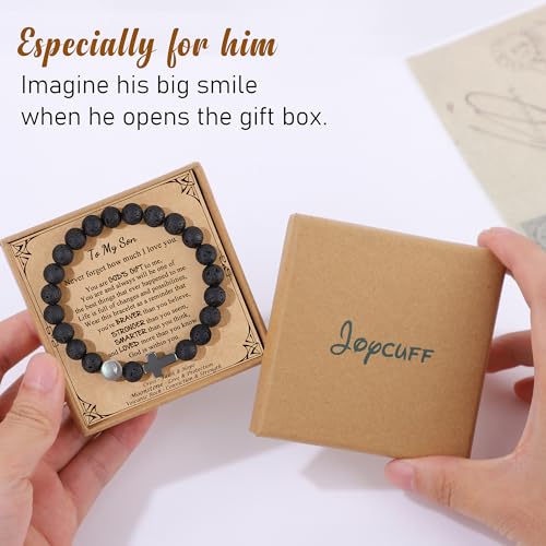 JoycuFF 𝗖𝗵𝗿𝗶𝘀𝘁𝗶𝗮𝗻 𝗚𝗶𝗳𝘁𝘀 𝗳𝗼𝗿 𝗠𝗲𝗻 𝗠𝗼𝗼𝗻𝘀𝘁𝗼𝗻𝗲 𝗖𝗿𝗼𝘀𝘀 𝗕𝗿𝗮𝗰𝗲𝗹𝗲𝘁𝘀, Christmas Stocking Stuffers Inspirational Gifts for Teens Men Cross Bracelets with Card - color: Son Gifts