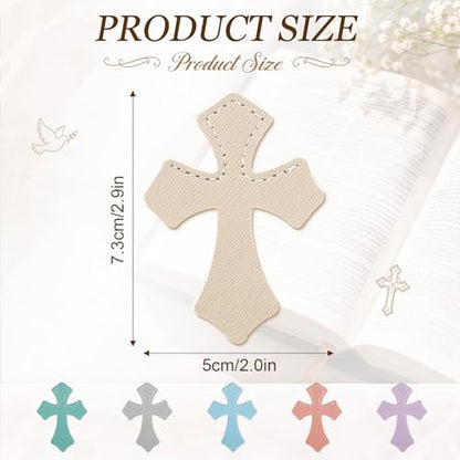 Resurhang 6 Pcs Leather Cross Bookmarks Christian Bookmarks, Pastel - color: Pastel