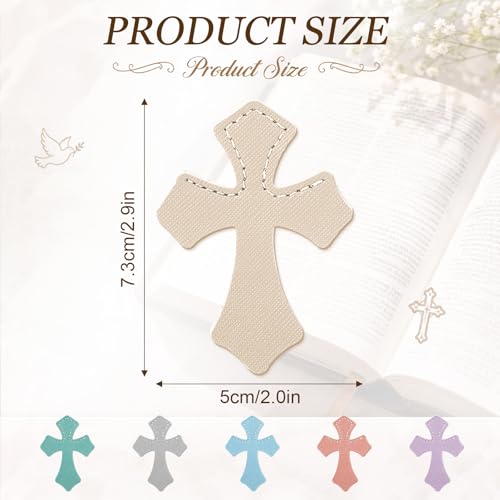 Resurhang 6 Pcs Leather Cross Bookmarks Christian Bookmarks, Pastel - color: Pastel