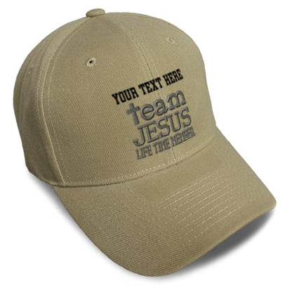 Custom Baseball Cap Team Jesus Life Time Member Christian God - color: Khaki Personalized Text Here