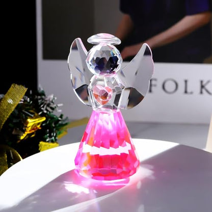 YWHL Pink Crystal Guardian Angel Figurines, Glass Angel Gifts for Women - color: Pink