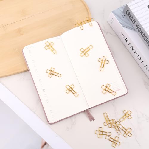 50pcs Gold Heart Cross Paper Clips, Cross Paper Clips Jesus Bible Bookmark Book Reading & Journaling Supplies for Easter Egg Stuffing Christian Present