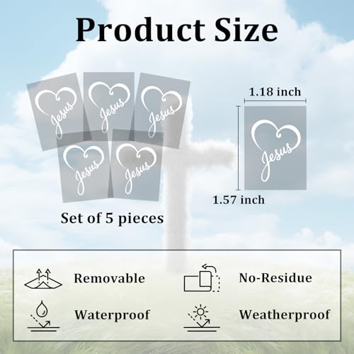 5Pcs Christian Mirror Stickers,Jesus Heart Decals for Car Rearview(White) - color: White-jesusheart