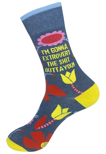 FUNATIC Socks with Funny and Profane Sayings, Sarcastic Gift for Men Women - color: Extrovert the S- Outta You