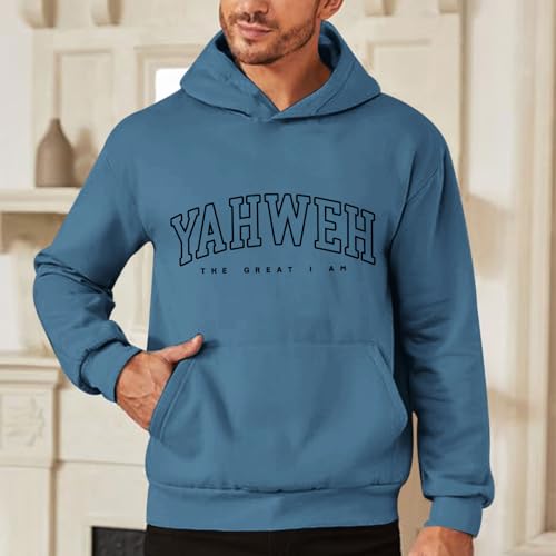 Christian Jesus Hoodies For Men Graphic Yahweh Hoodie Bible Verse God Sweatshirt Religious Faith Cotton Pullover Tops - color: Deep Blue, size: Medium